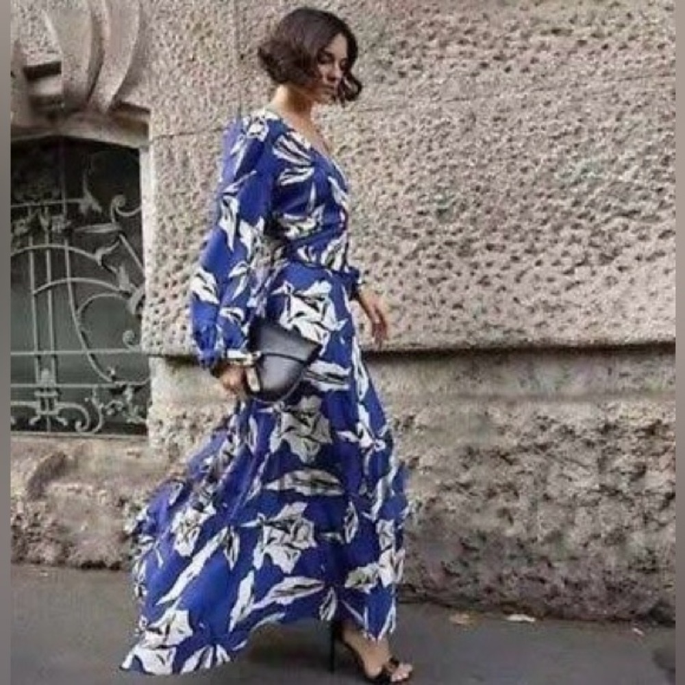 Veronica Beard Mclean Floral Silk Long Sleeve Maxi Dress with Slit Size 2 ๐๐ค๐ค - Picture 9 of 16